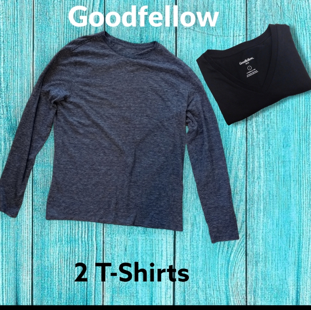 2 Shirts Goodfellow striped Long sleeve and Black V Neck t shirt
